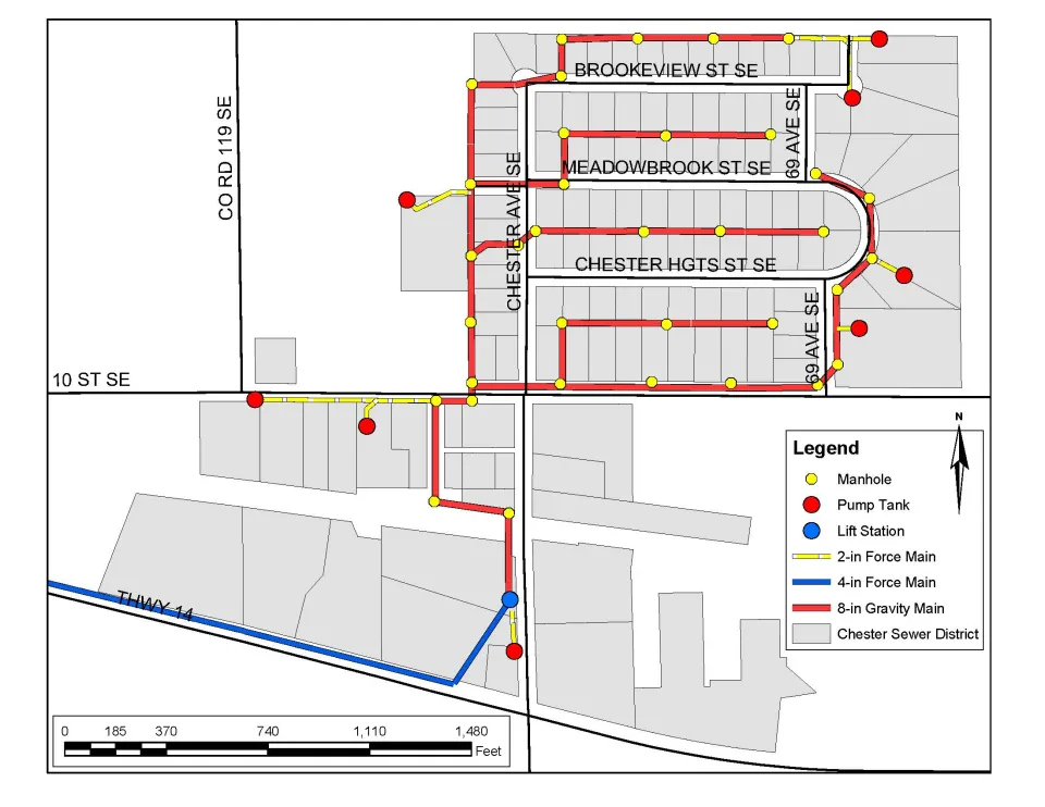 Map outline of the Chester Heights Sewer District