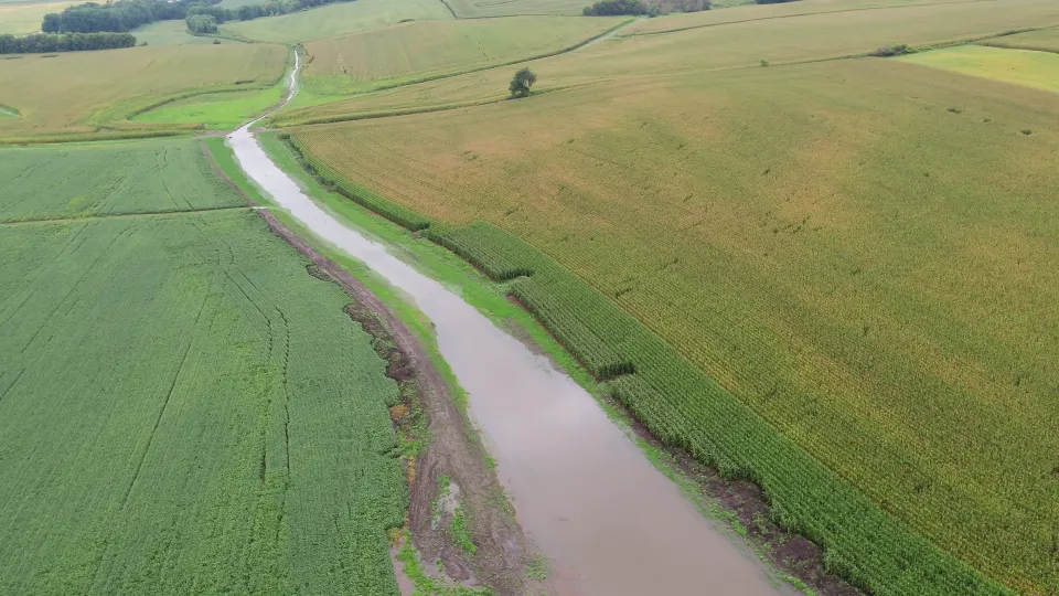 Grass waterway conveying water after a storm event. 