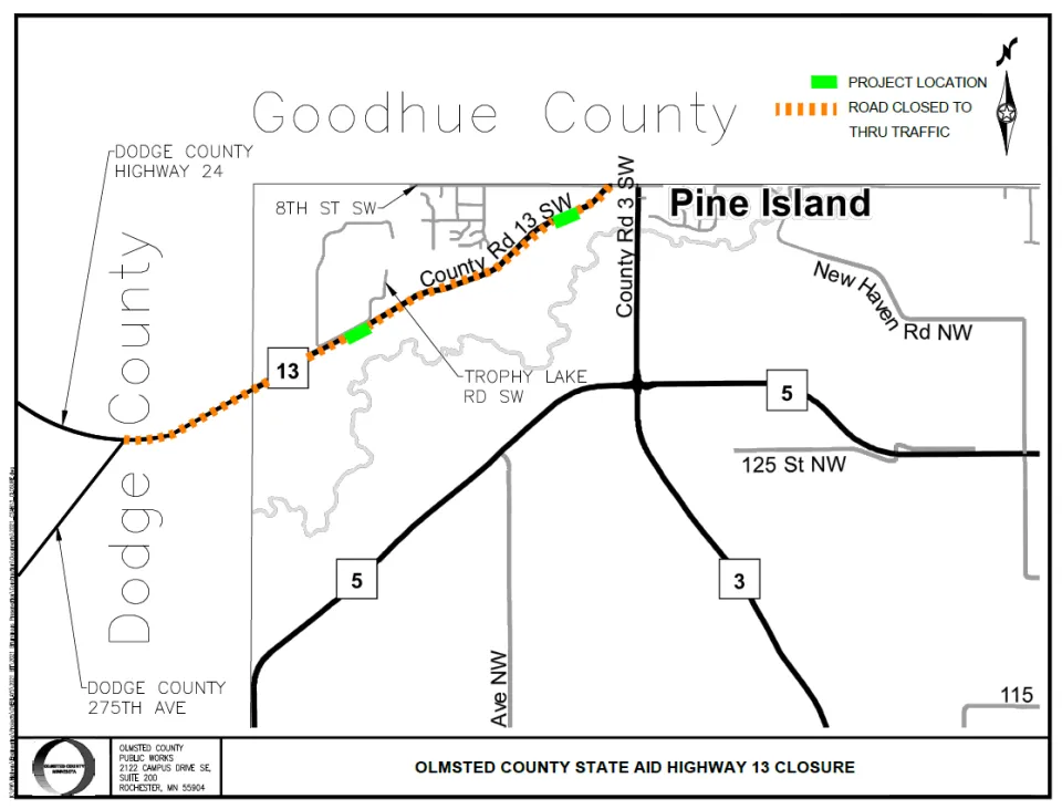 CSAH 13 Road Closure Map