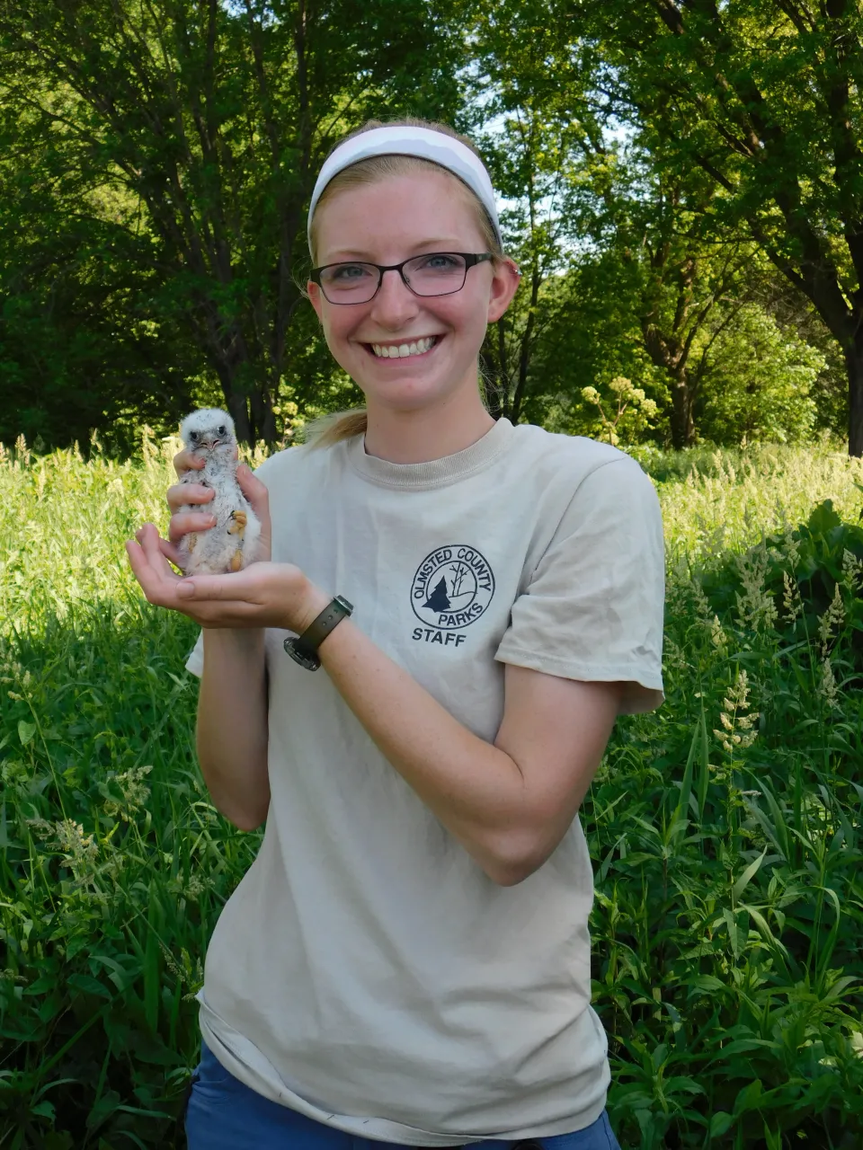 Megan Long with 2021 Kestrel chick