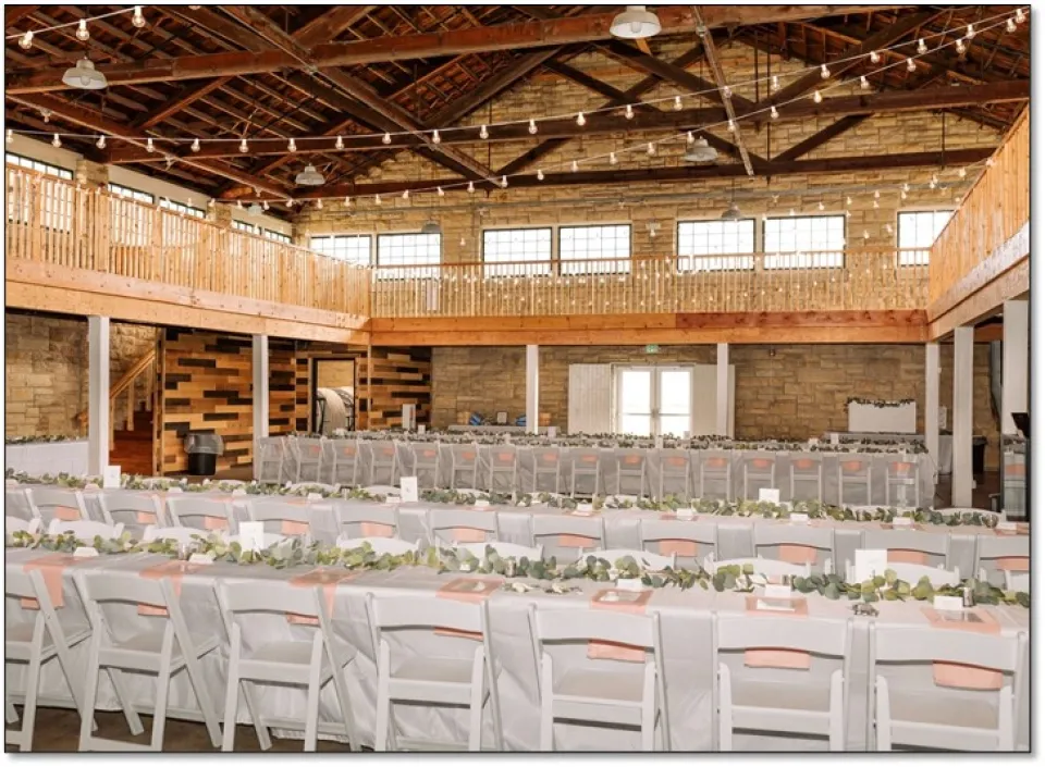 Floral Hall with banquet-style table settings.