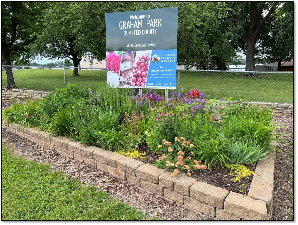 Garden outside Graham Park 3rd Street entrance.