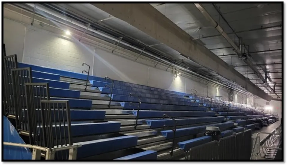 New lights above Graham Arena One – Presented by Mayo Clinic.