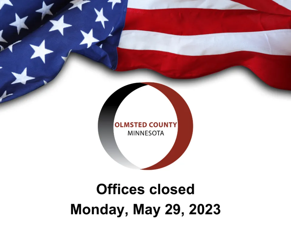 An American flag. Olmsted County offices closed May 29, 2023.