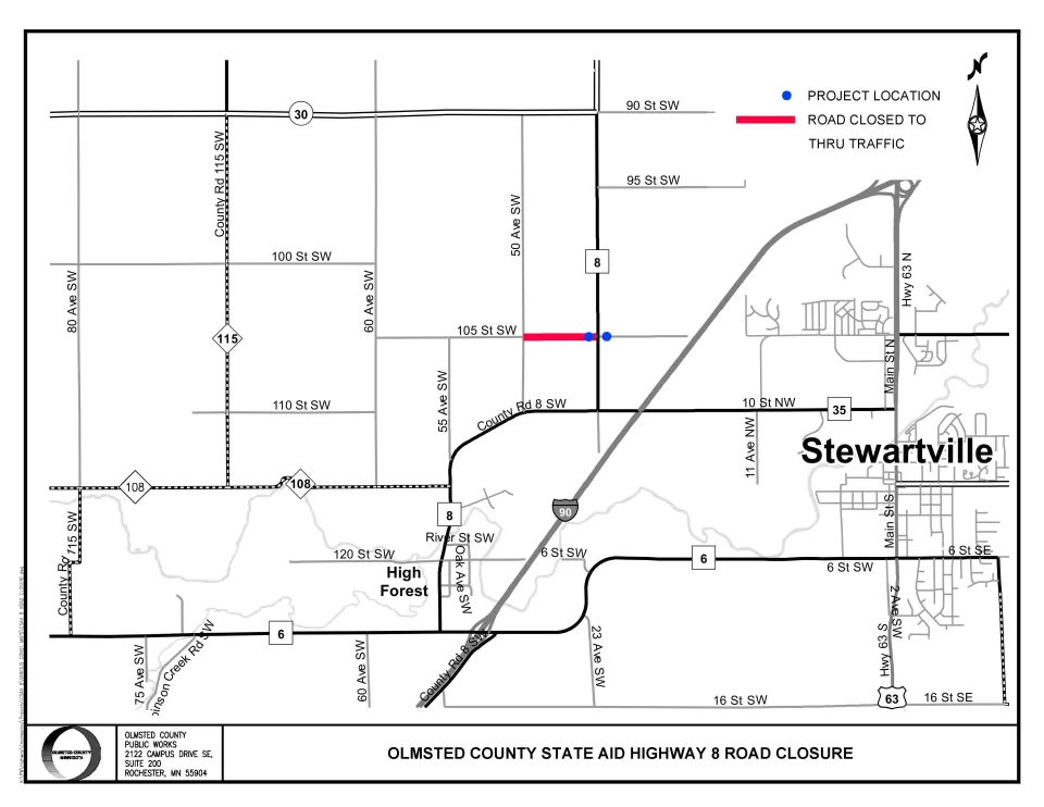 CSAH 8 Road Closure Map