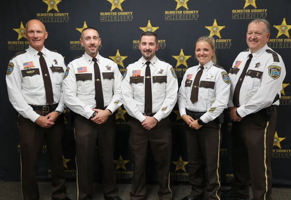 Promoted Sergeants with Sheriff Torgerson and Chief Deputy Howard