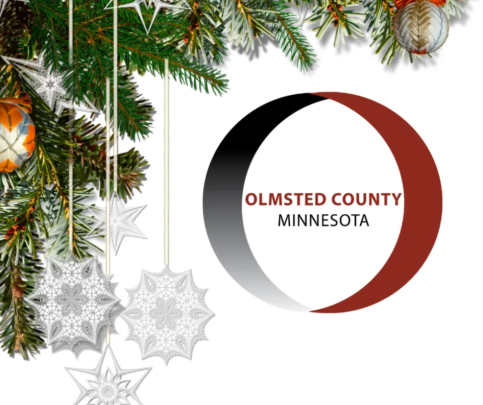 Olmsted County logo, with garland next to it.