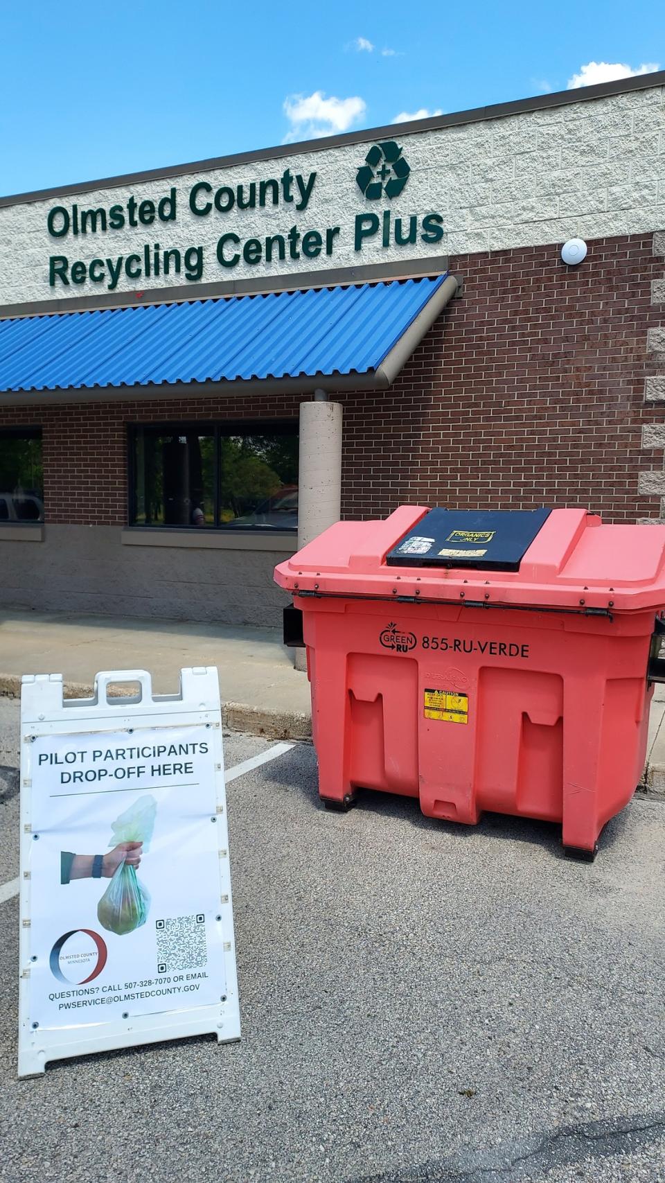 Food scrap drop-off bin in front of Recycling Center Plus