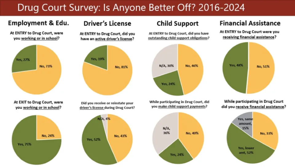 Graphs featuring drug court graduates who completed drug court