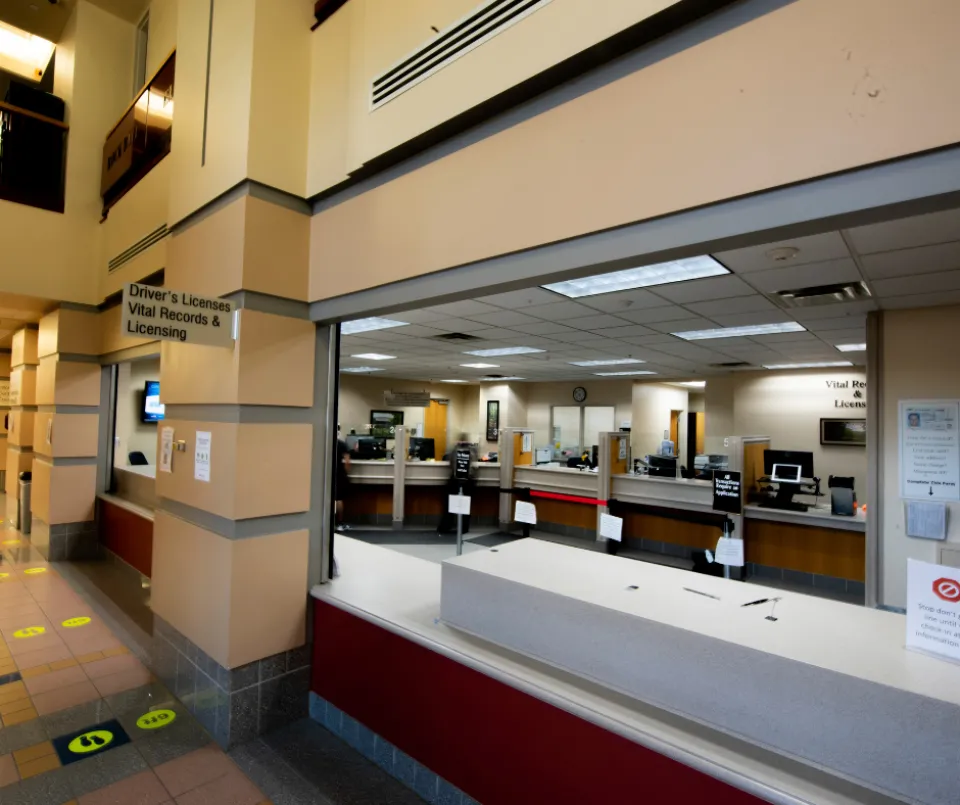 A picture of the Vital Records desk inside the Olmsted County Government Center