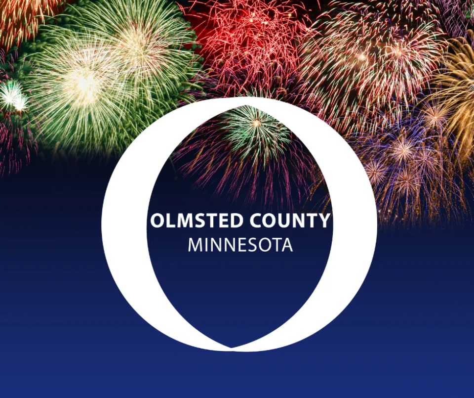 Fireworks with Olmsted County logo