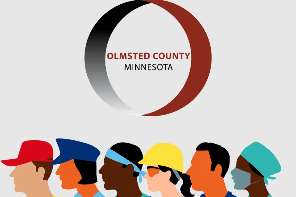 Olmsted County logo. A graphic of workers.