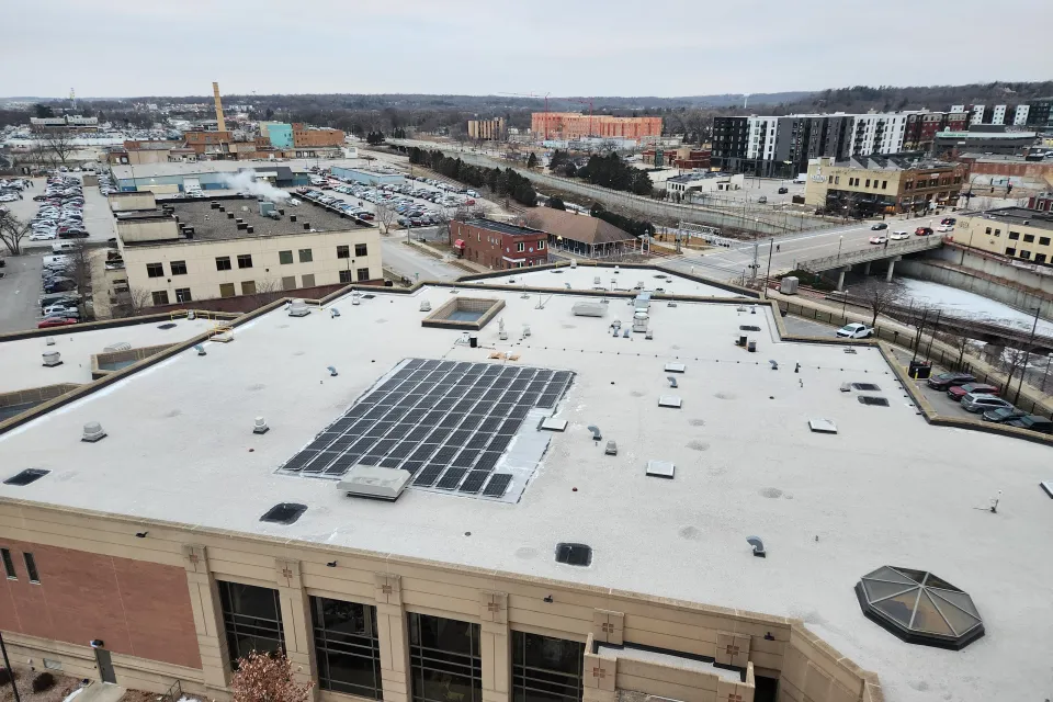 Roof of the Government Center with solar panels